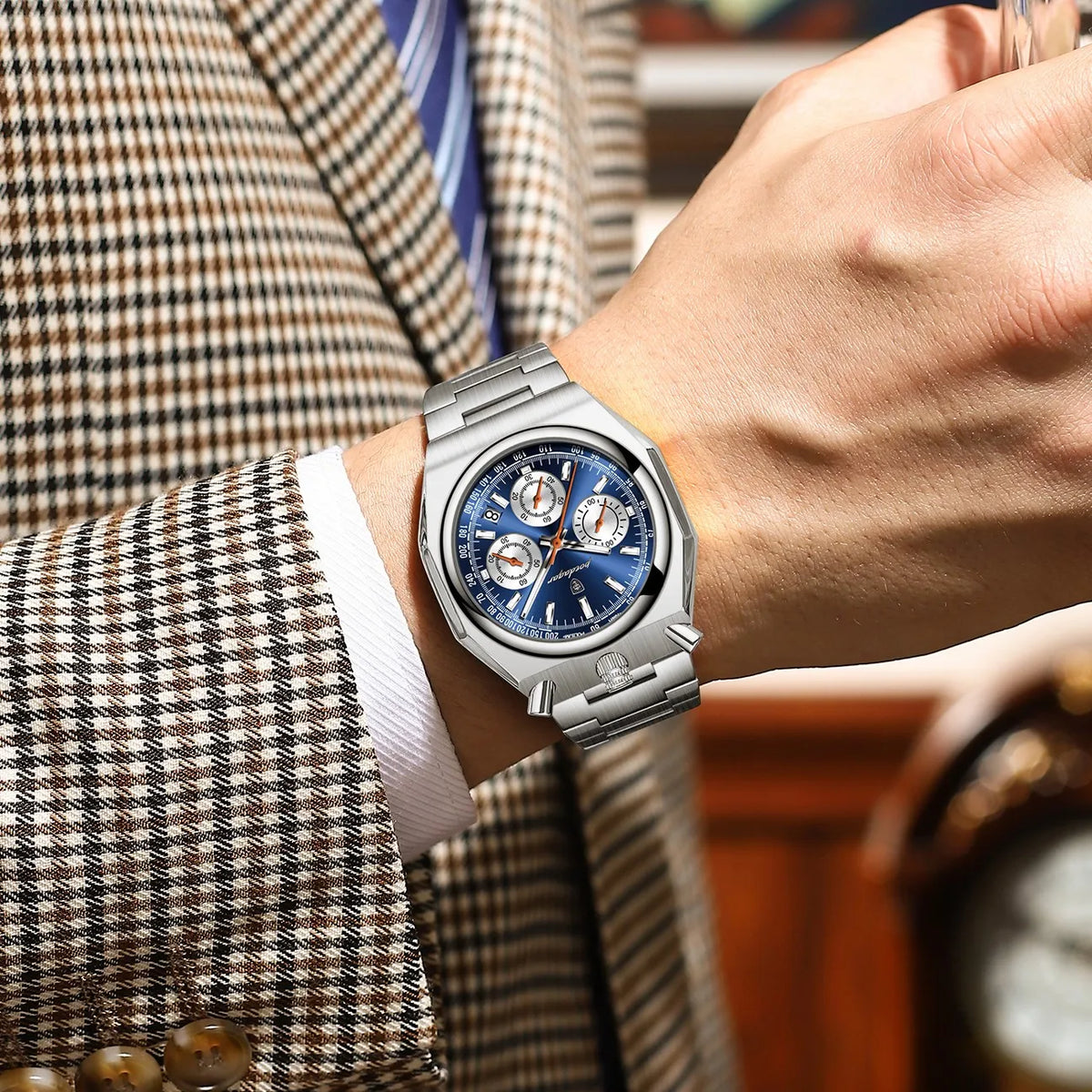 Poedagar 897 Mens Quartz Watches Luxury Business Watch Reloj Waterproof Luminous Chronograph Stainless Steel Wristwatch for Men