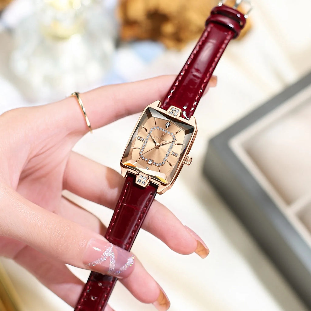Poedagar 785 Luxury Women Watches Square Case Crystal Clock for Girl Business Leather Band Waterproof Quartz Watch for Women