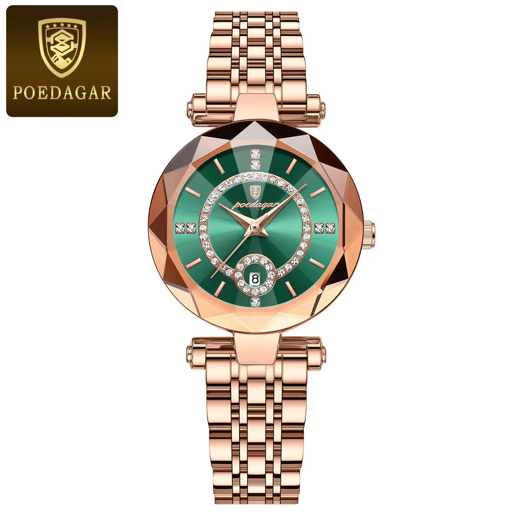 POEDAGAR 726 Womens Luxury Fashion 3ATM Ladies Watch Stainless Steel Luminous Quartz Watchces