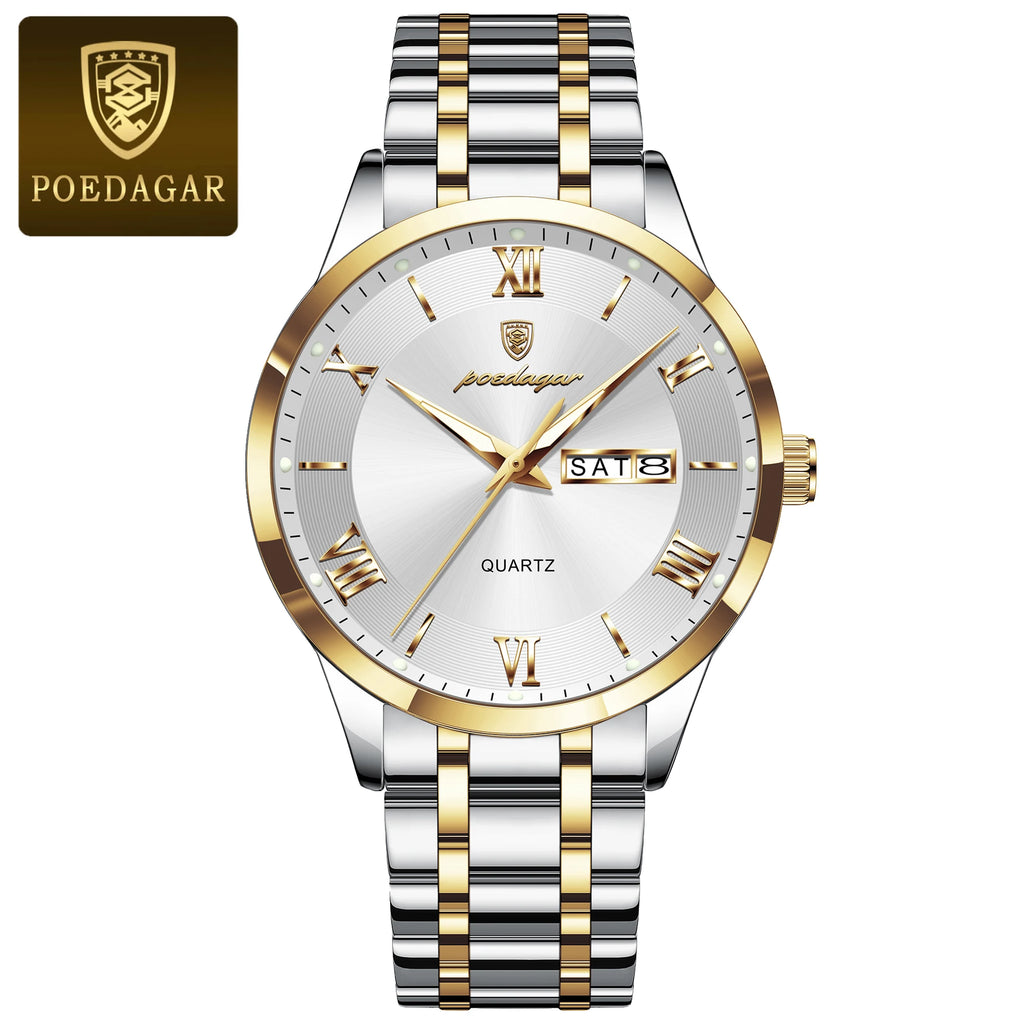Poedagar 978 Luxury Quartz Watches Stainless Steel Bracelet Watch for Men Luminous Waterproof Mens Watch
