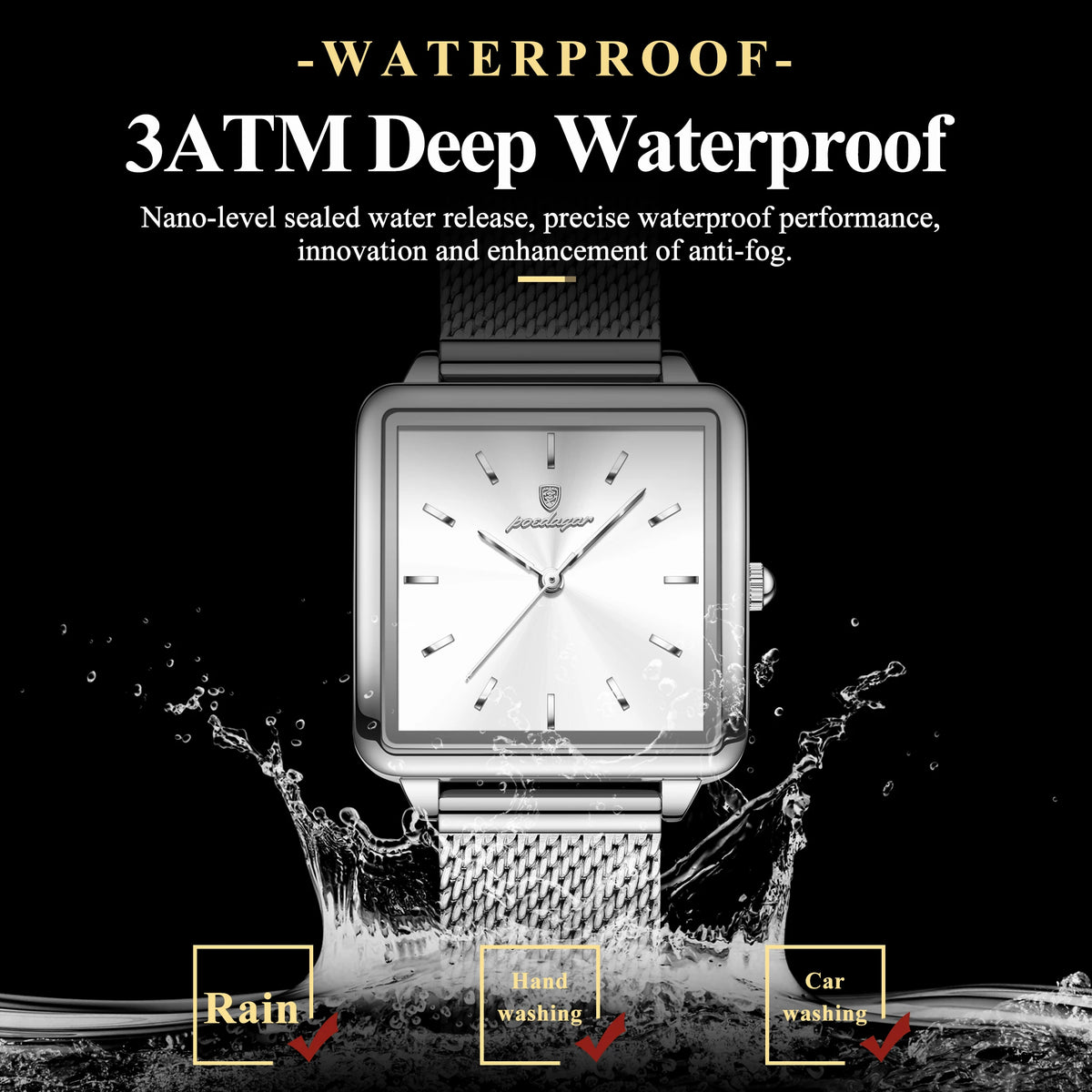 Poedagar Ladies Nordic Elegant Minimalist Square Quartz Watch Mesh Band 3ATM Waterproof Gift for Women Daily Factory Wholesale