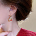 Girls Zircon Hoop Earrings with Red Dragon Design in S925 Silver