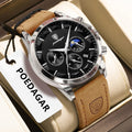 Ready to Ship POEDAGAR 928 Men Watch Luxury Moon Phase Chronograph Leather Strap Luminous Waterproof Watch for Men Montre Homme