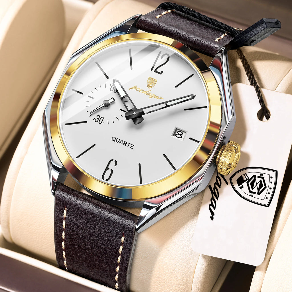 Poedagar 689 Vintage Style Men's Dress Watch,Seconds Dial & Date, Waterproof & Luminous, Luxury Business Gift Quartz