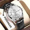 Poedagar 858 Watch for Men Luxury Date Week Leather Strap Quartz Watches Waterproof Luminous Men's Watches Wholesale Orologio
