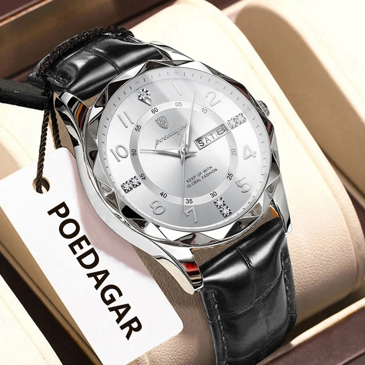Poedagar 858 Watch for Men Luxury Date Week Leather Strap Quartz Watches Waterproof Luminous Men's Watches Wholesale Orologio