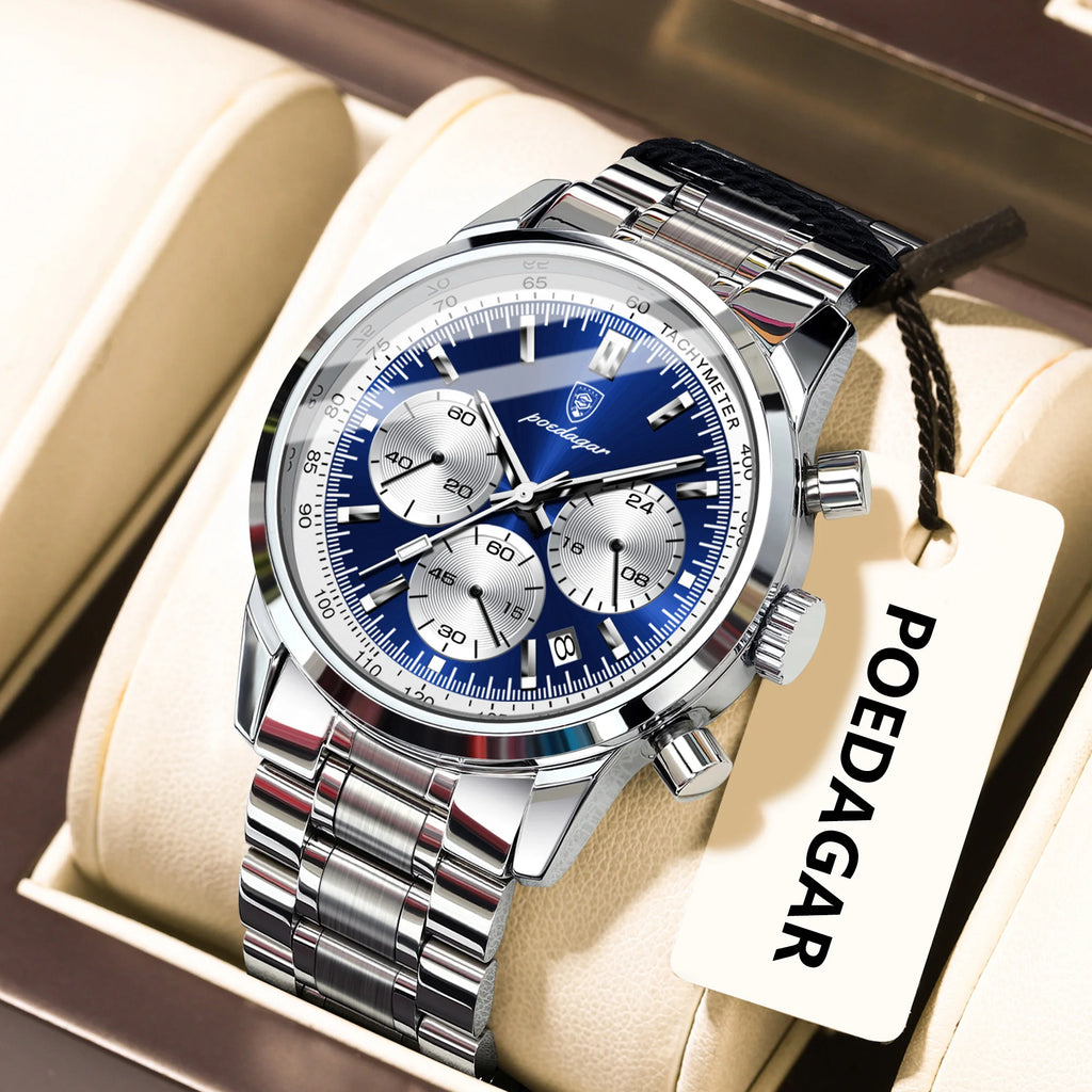 Poedagar 921 Luxury Men's Sports Watch Stainless Steel Wristwatch Montre Waterproof Luminous Chronograph Quartz Watches for Men