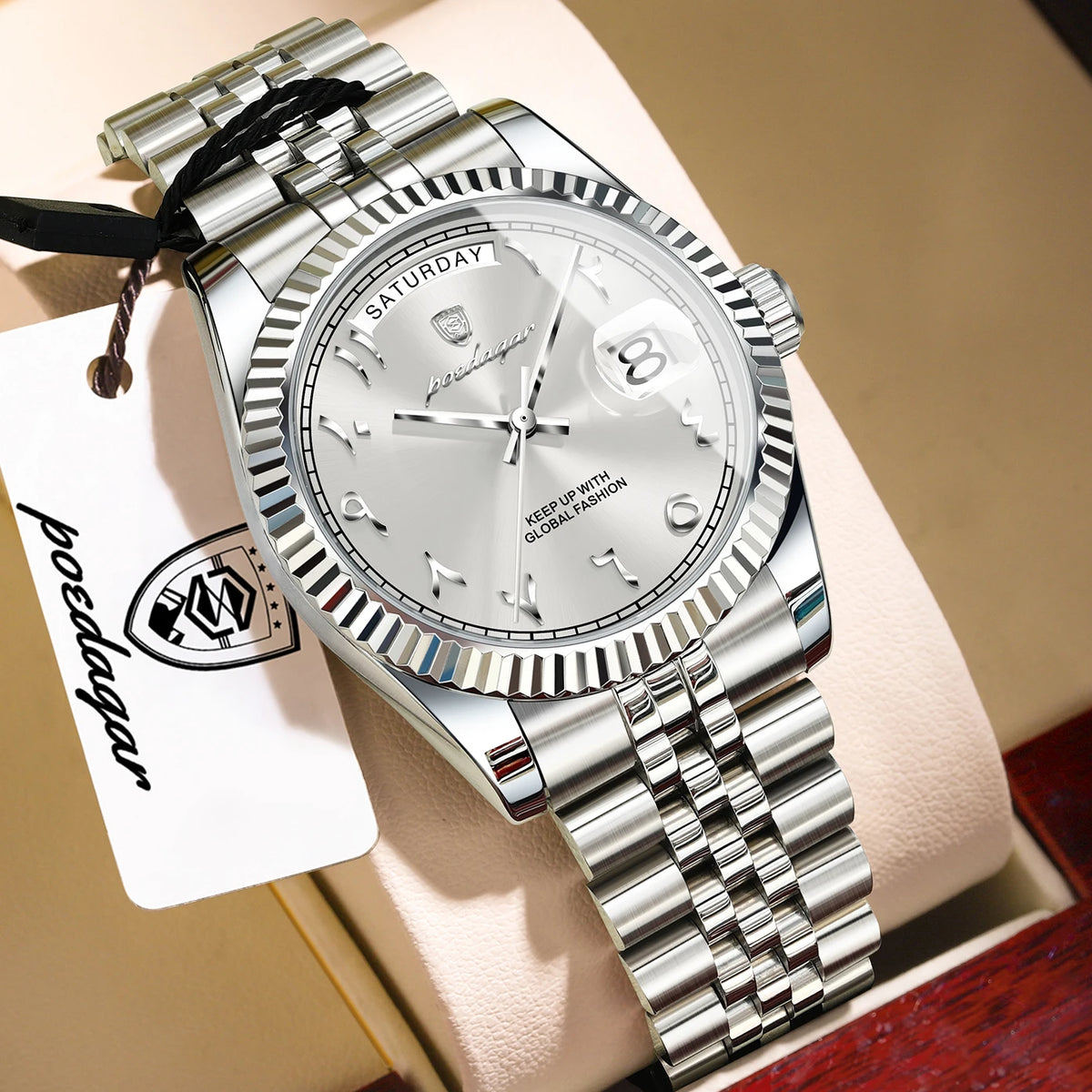 Poedagar 845 Business Men's Watch Luxury Arabic Numeral Dial Stainless Steel Waterproof Casual Quartz Wristwatch Reloj Hombre