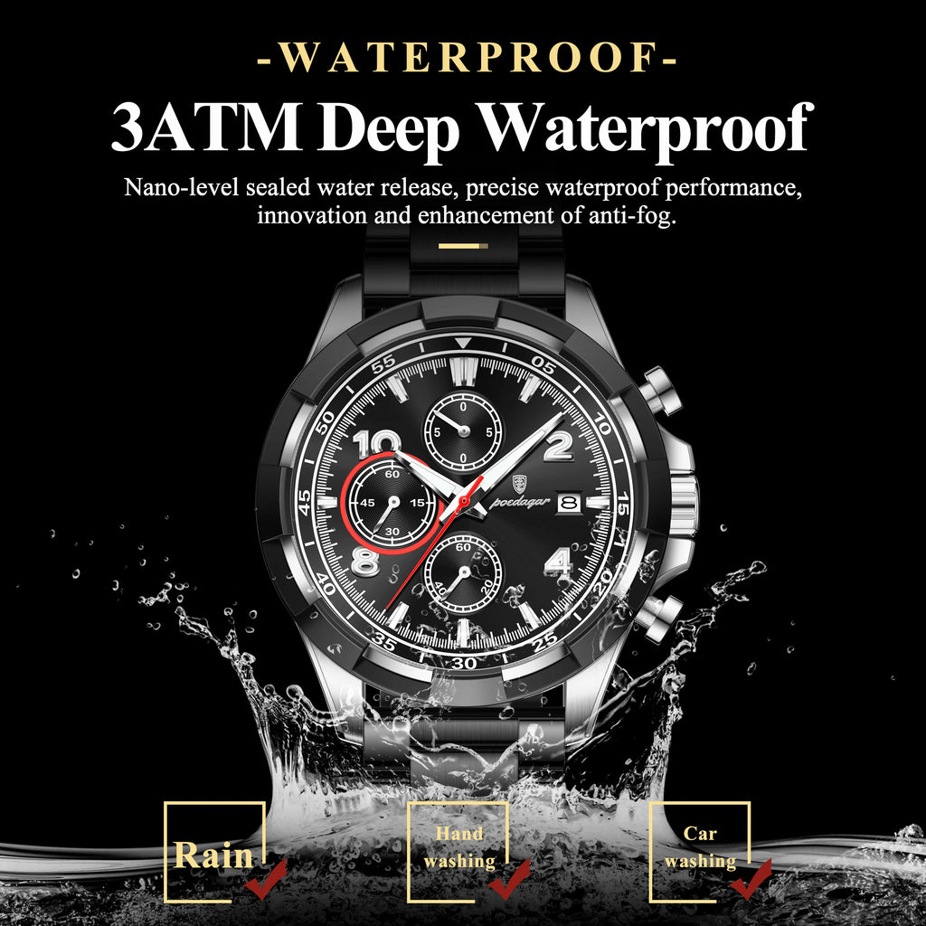 Watch for Men Luxury Poedagar 685 Chronograph Quartz Watches Luminous Date Reloj Hombre Stainless Steel Waterproof Men's Watch