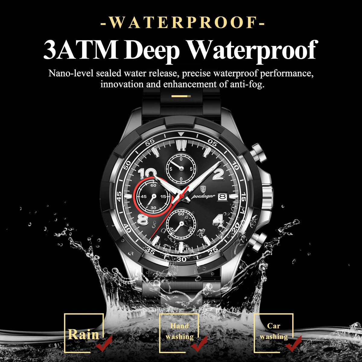 Watch for Men Luxury Poedagar 685 Chronograph Quartz Watches Luminous Date Reloj Hombre Stainless Steel Waterproof Men's Watch