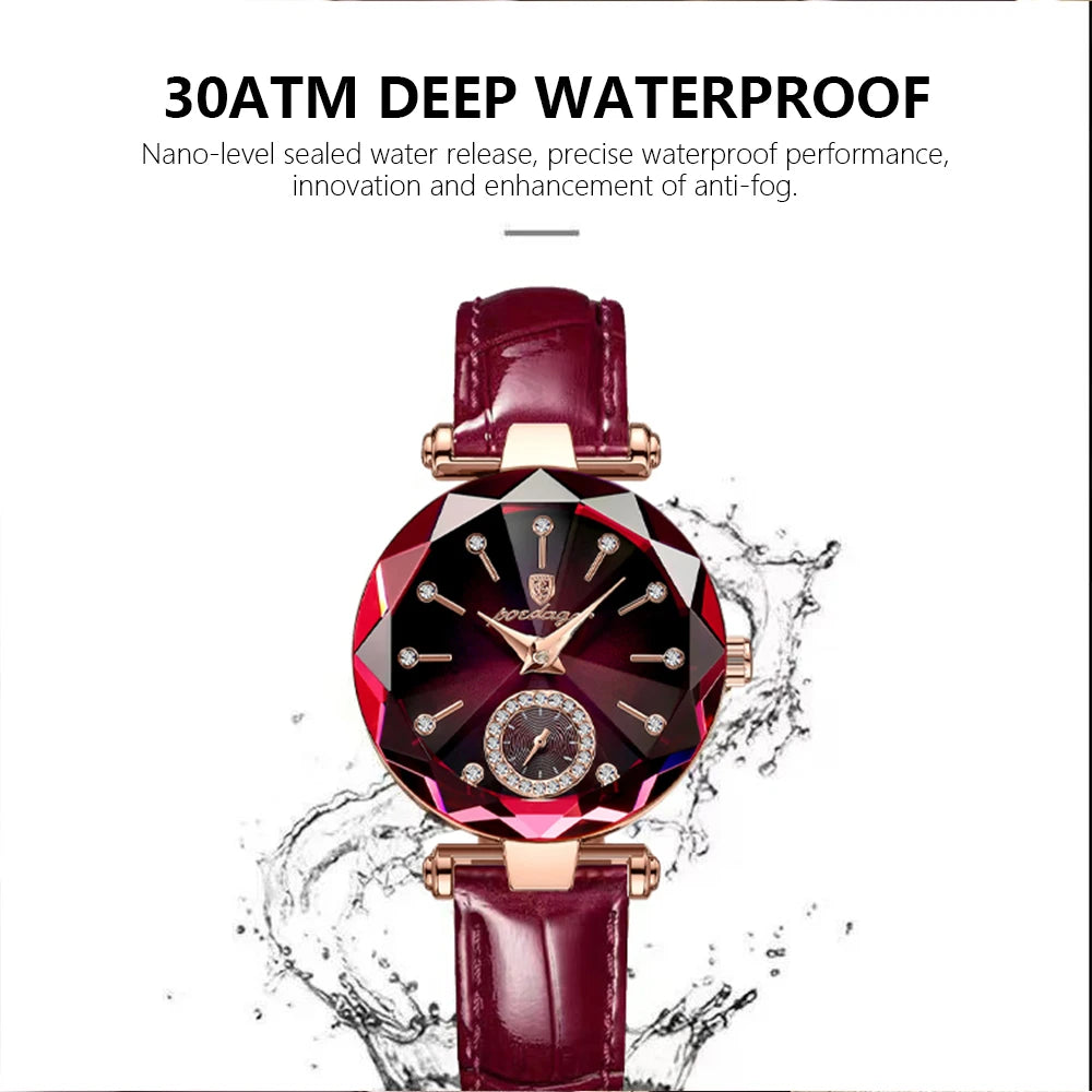 Poedagar Watch Women Diamond Luxury Watches Vintage Leather Quartz Ladies Wristwatch Waterproof Watch for Womens Wrist