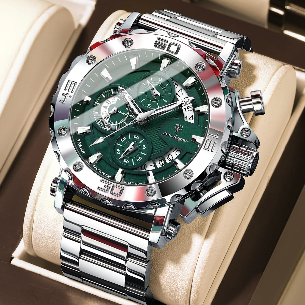 Poedagar 892 Luxury Men Watches Business Stainless Steel Bracelet Reloj Waterproof Luminous Chronograph Quartz Watch for Men