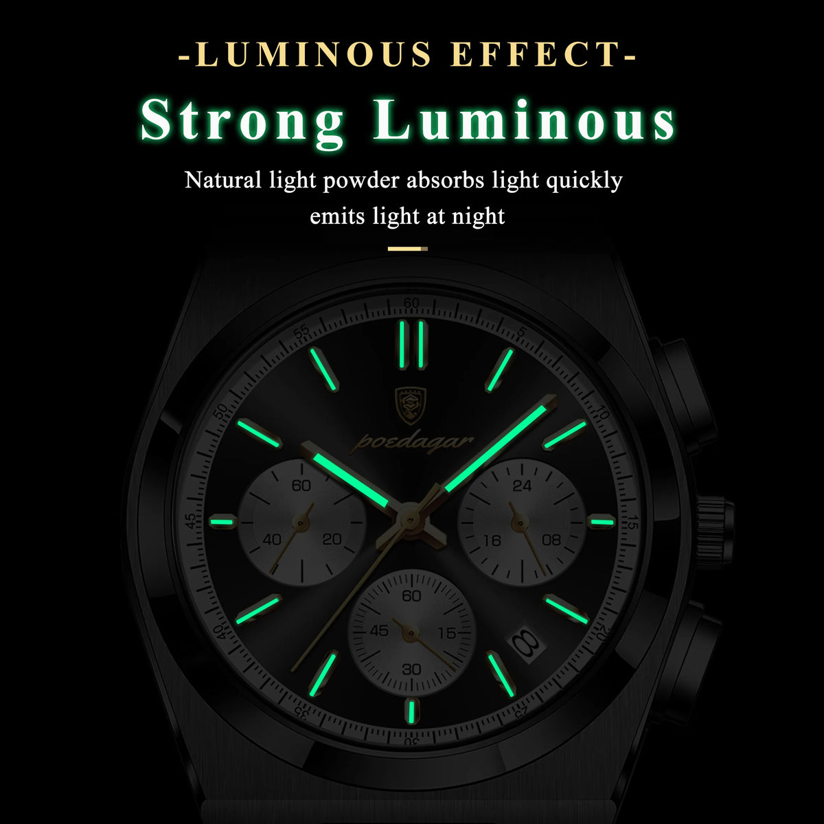 Poedagar 970 Luxury Mens Watch Waterproof Luminous Quartz Watches Montre Homme Relogio Chronograph Stainless Steel Watch for Men