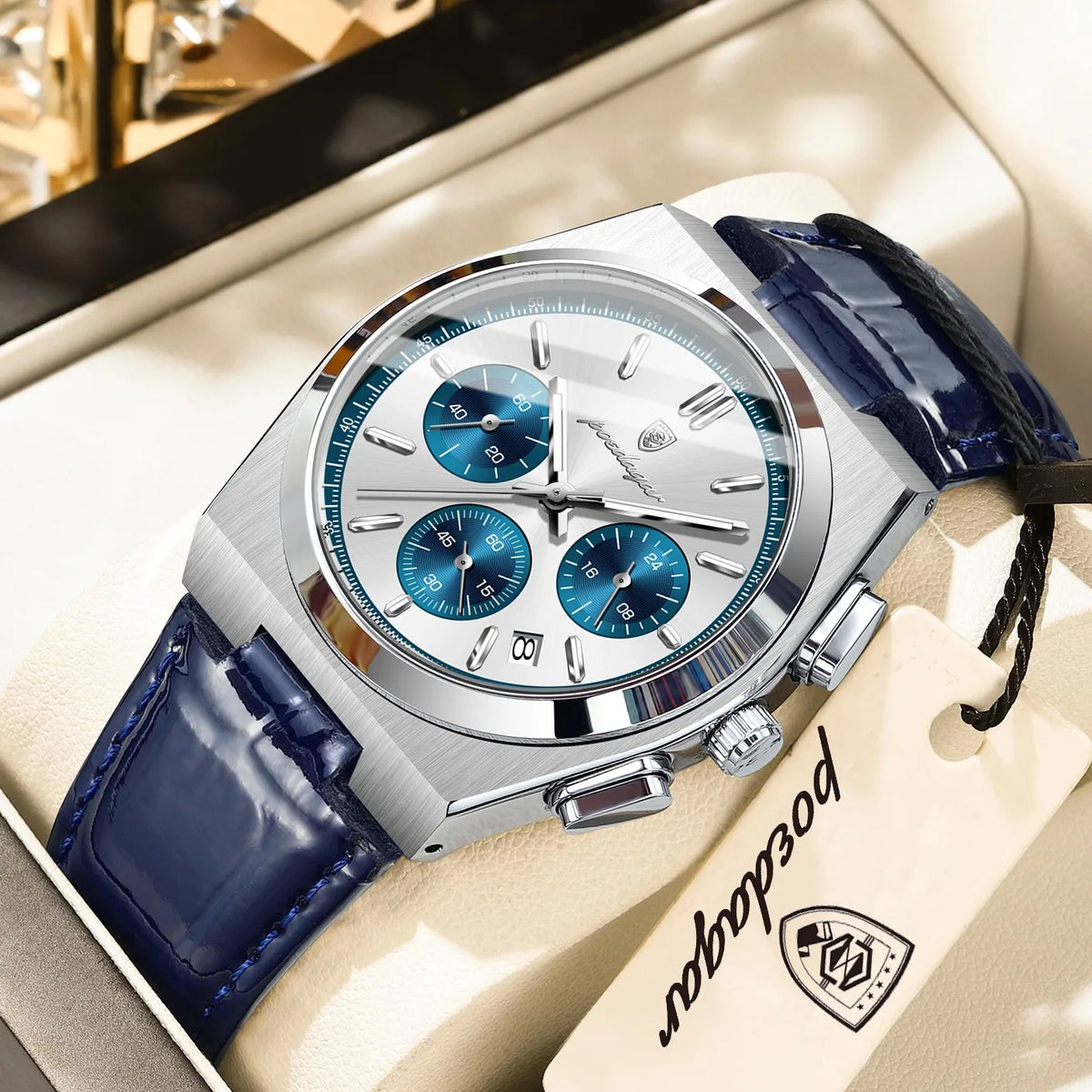 Poedagar 970 Mens Luxury Watch Leather Strap Luminous Quartz Wristwatch Montre Homme Casual Chronograph Waterproof Watch for Men