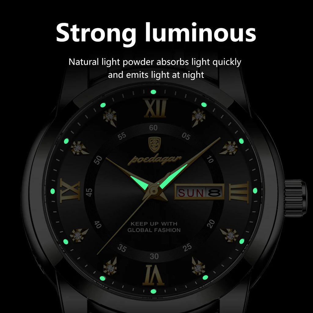 Poedagar 936 Men Watch Luxury Roman Numeral Stainless Steel Quartz Wristwatch Date Luminous Business Casual Montre Homme Reloj
