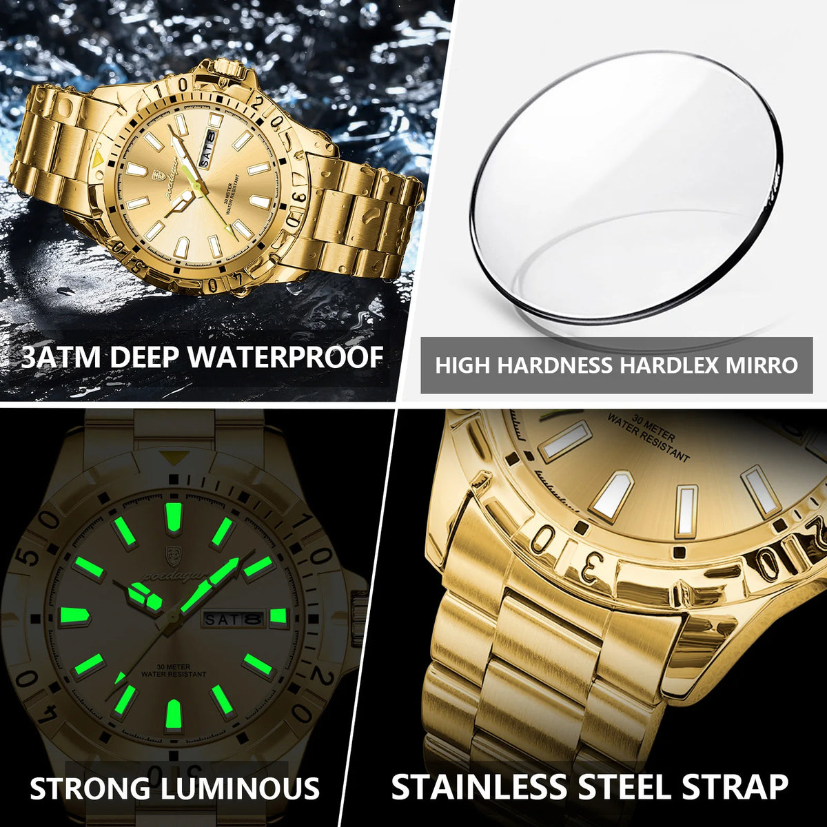 Poedagar 959 Men's Watch Luxury Business Quartz Wristwatch Stainless Steel Montre Homme Waterproof Luminous Date Watch for Men