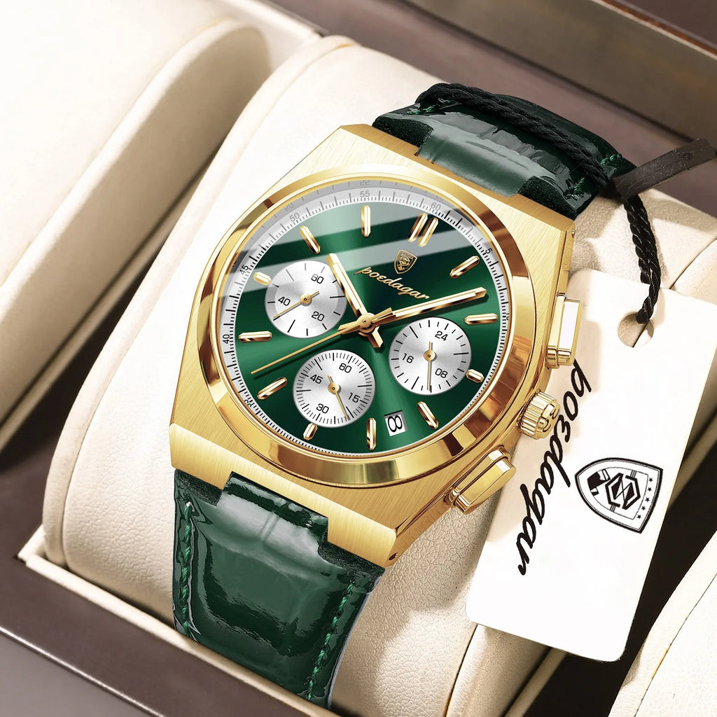 Poedagar 970 Mens Quartz Watch Luxury Leather Strap Luminous Waterproof Wristwatch Montre Homme Casual Chronograph Watch for Men