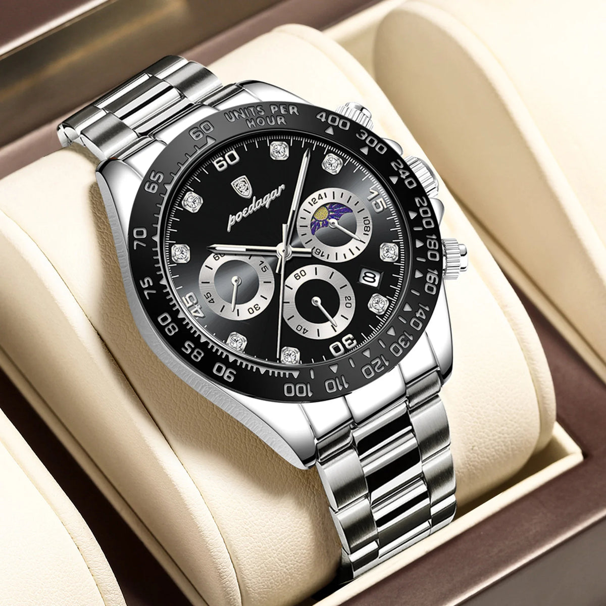 Poedagar New Men Fashion Business Ultra-thin Chronograph Watches Waterproof Calendar Clock Male Stainless Steel Strap Quartz Wat