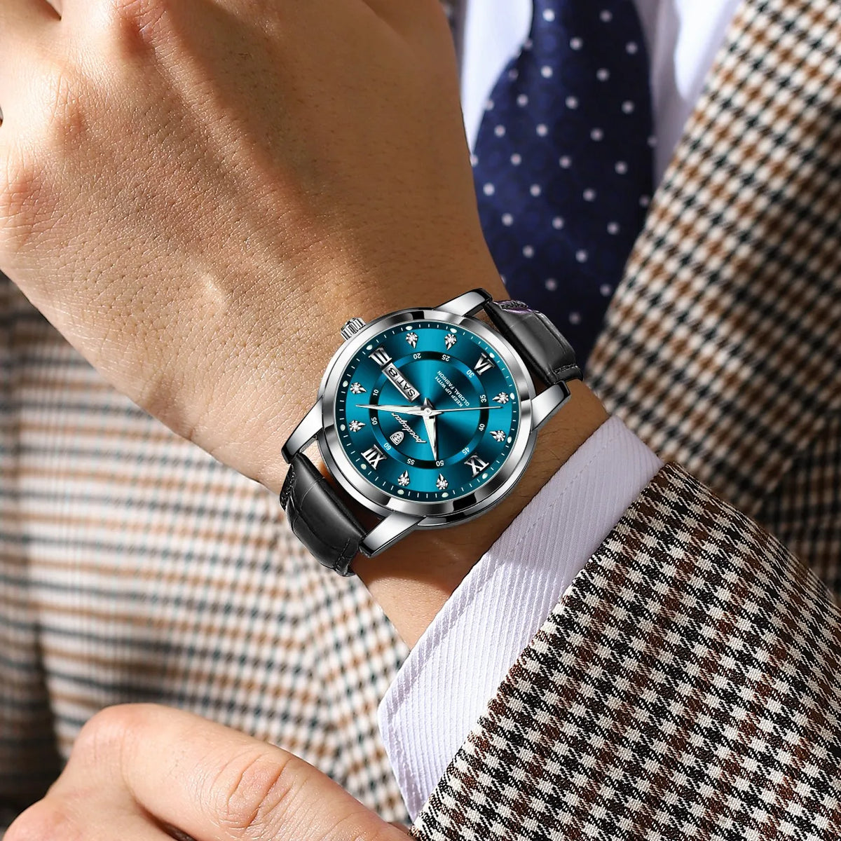 Poedagar 936 Mens Watch Luxury High Quality Leather Orologio Wristwatch Waterproof Luminous Quartz Watches for Men Wholesale