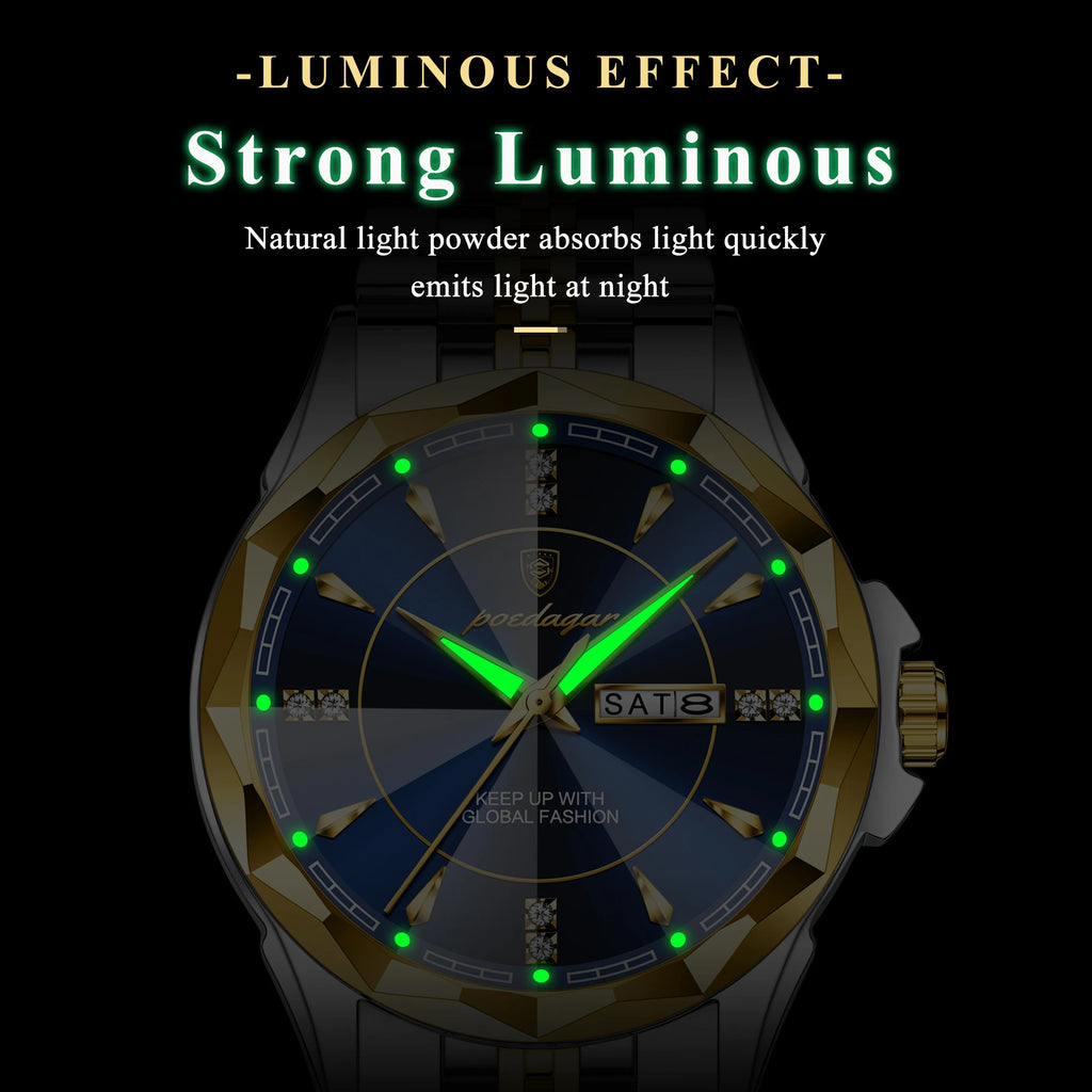 Poedagar 674 Luxury Business Stainless Steel Strap Men Quartz Watches 30M Waterproof Luminous Calendar Watch for Men
