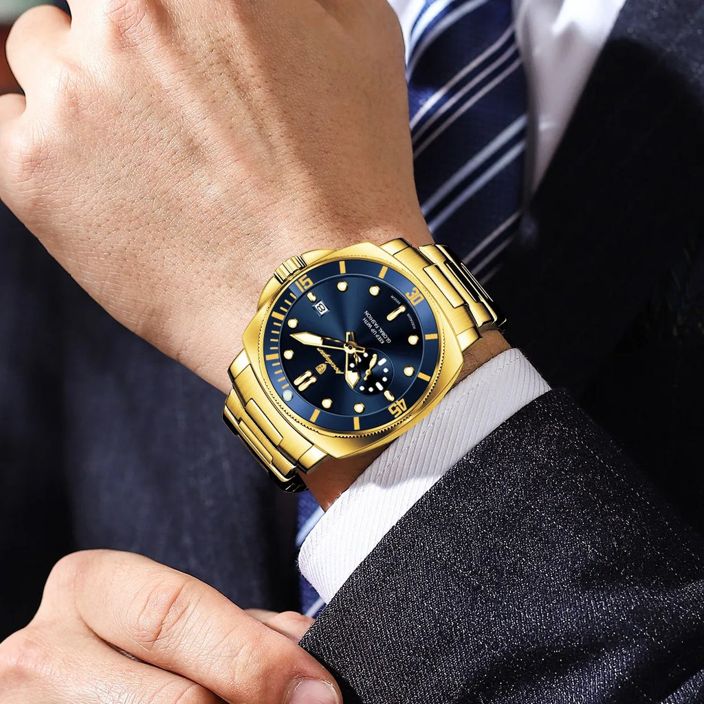Poedagar 873 Luxury Men's Watch Cushion Case Sport Quartz Wristwatch Stainless Steel Luminous Waterproof Watch for Men Reloj