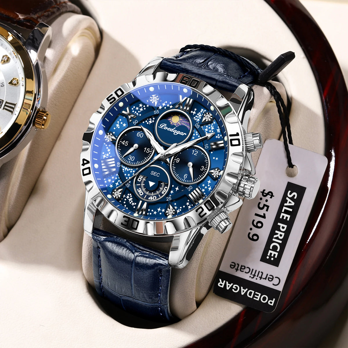 Poedagar High Quality Leather Luxury Mens Watch Waterproof Luminous Quartz Watches Chronograph Watch for Men