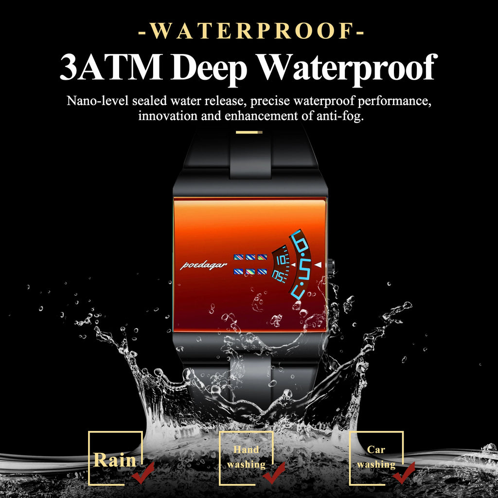 Poedagar 857 Luxury Men's Watch Unique Red Gradient Mirror Dial Wristwatch Stainless Steel Band Waterproof Montre Watch for Men