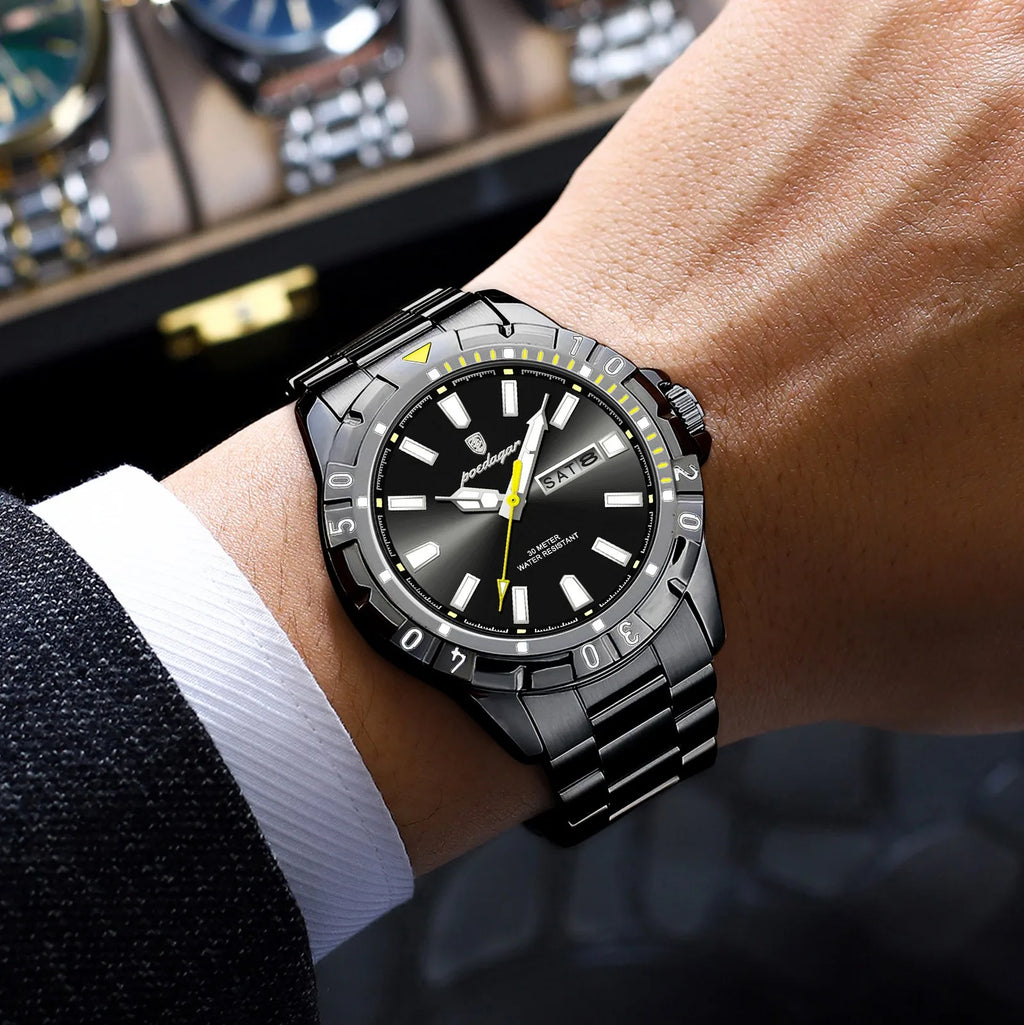 Poedagar 959 Luxury Men's Watch Retro Business Stainless Steel Reloj Quartz Wristwatch Waterproof Luminous Date Watch for Men