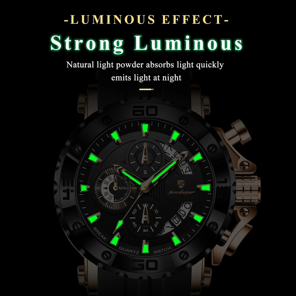 Luxury Men's Watch Poedagar 892 Luminous Silicone Strap Quartz Watches Montre Homme Casual Sports Waterproof Watch for Men