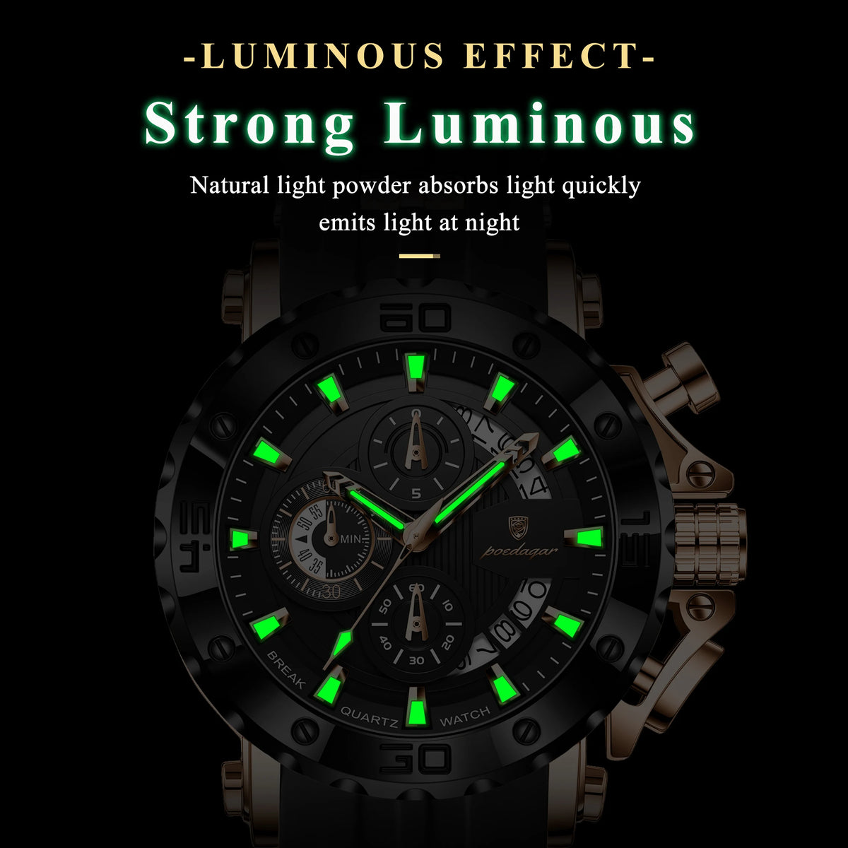 Luxury Men's Watch Poedagar 892 Luminous Silicone Strap Quartz Watches Montre Homme Casual Sports Waterproof Watch for Men