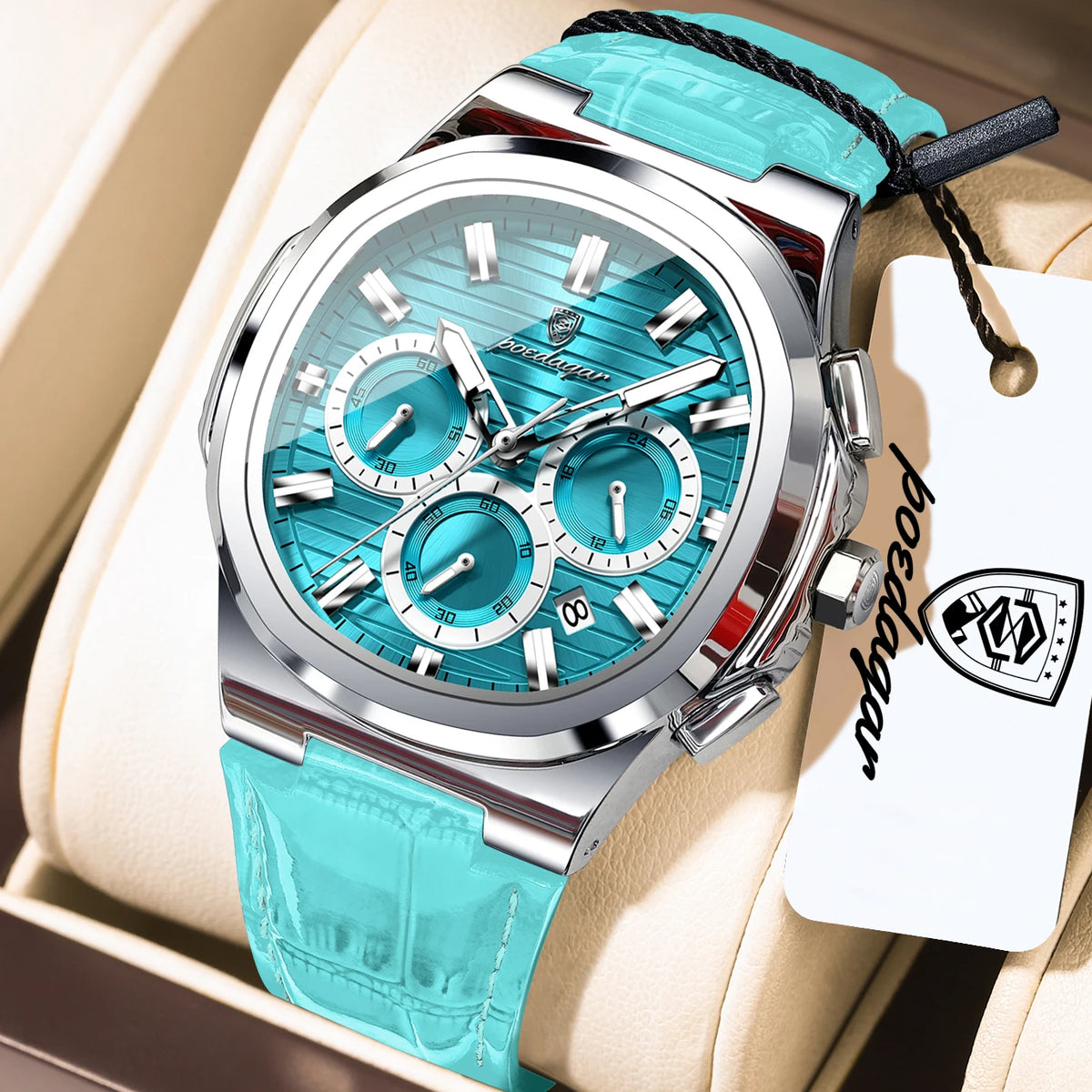 Poedagar 834 Luxury Mens Quartz Watch Wholesale Relogio Masculino Waterproof Luminous Leather Strap Chronograph Daily wear