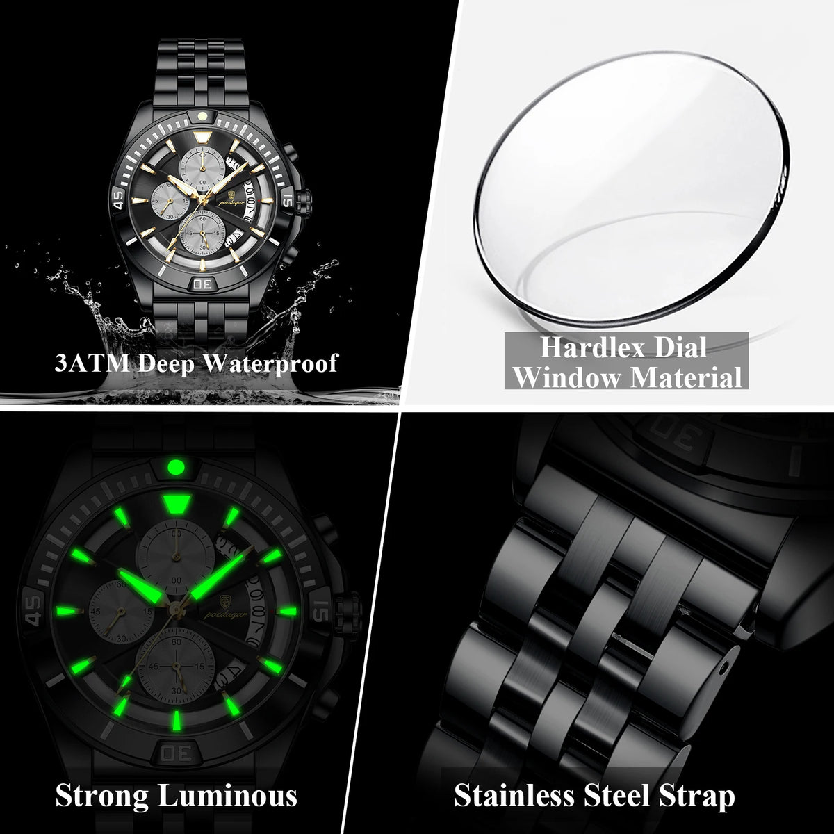 Poedagar 695 Men Quartz Watches Stainless Steel Daily Wear Outdoor Casual Luminous Chronograph Reloj Hombre