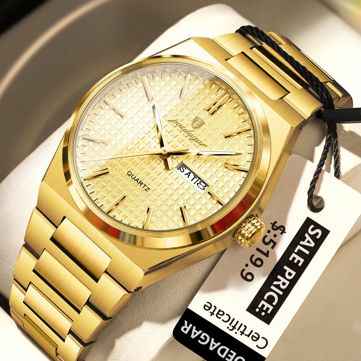 Poedagar Original High Quality Stainless Steel Wristwatch Waterproof Luminous Quartz Watch for Men