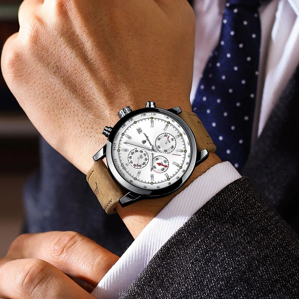 Poedagar 932 Men's Watch Luxury Leather Strap Chronograph Waterproof Quartz Watches Luminous Wristwatch for Men Reloj Wholesale