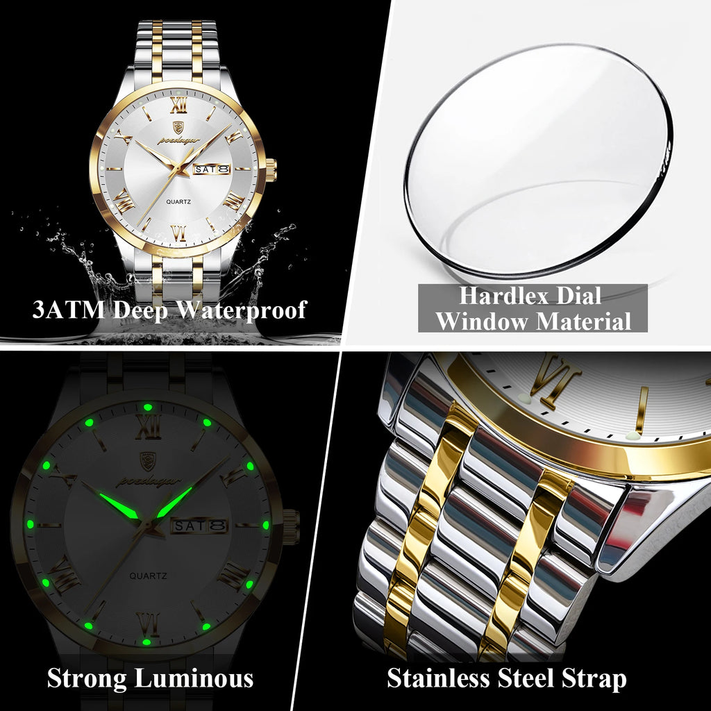 Poedagar 978 Mens Luxury Watch Stainless Steel 3ATM Waterproof Luminous Business Original Quartz Wristwatch Factory Direct Reloj