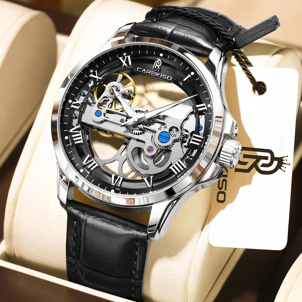 CAREKISO C124 Men Automatic Mechanical Wristwatch Waterproof Luminous Business Watch with Genuine Leather Strap