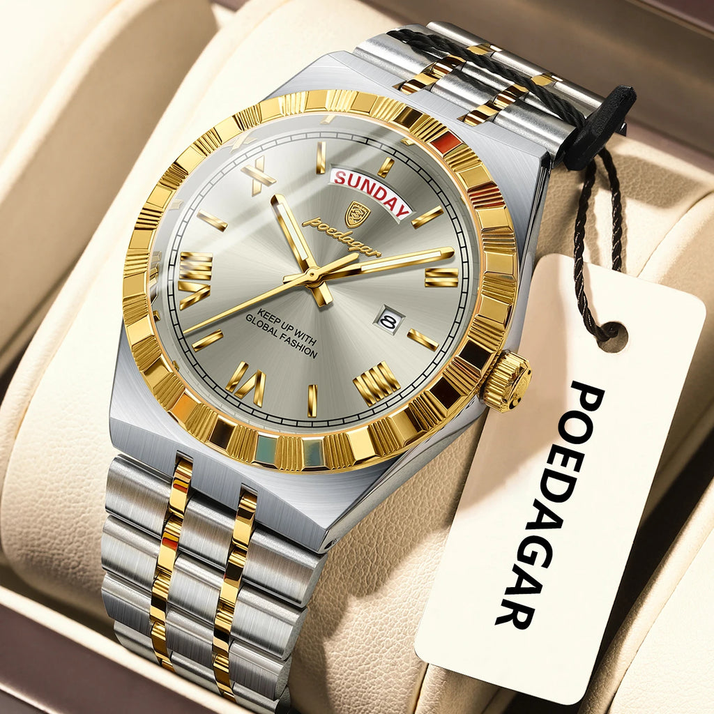Poedagar 675 Men's Luxury Quartz Wristwatch Waterproof Luminous Montre Homme Stainless Steel Watch for Men