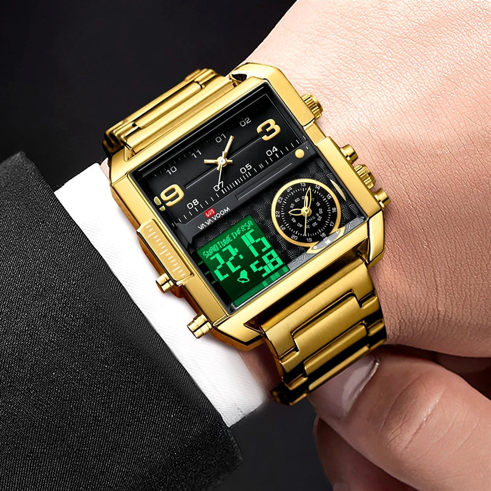 Va Va Voom Multi-Functional Square Dual Display Wristwatch