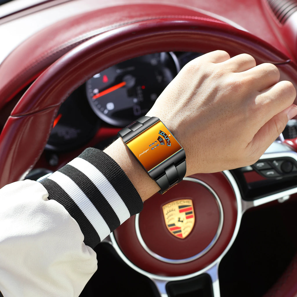Poedagar 857 Men's Watch Black Stainless Steel Band Golden Mirror Dial Date 3ATM Waterproof Factory Bulk Supply Wholesale