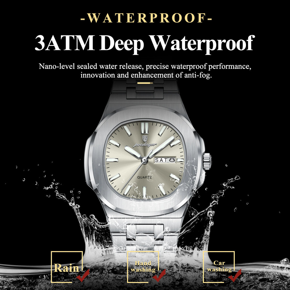 Poedagar Luxury Elegant Stainless Steel Girl Reloj Waterproof Luminous Date Quartz Watch for Women