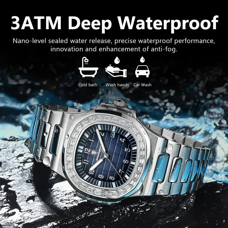 POEDAGAR 925 Luxury Men Wristwatch Luminous Waterproof Date Men Watch Stainless Steel Quartz Watches for Men