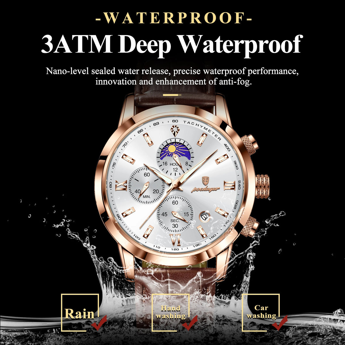 Poedagar 882 Men Chronograph Watch Business Luxury Montre Leather Strap Waterproof Luminous Date Reloj Quartz Wristwatch for Men