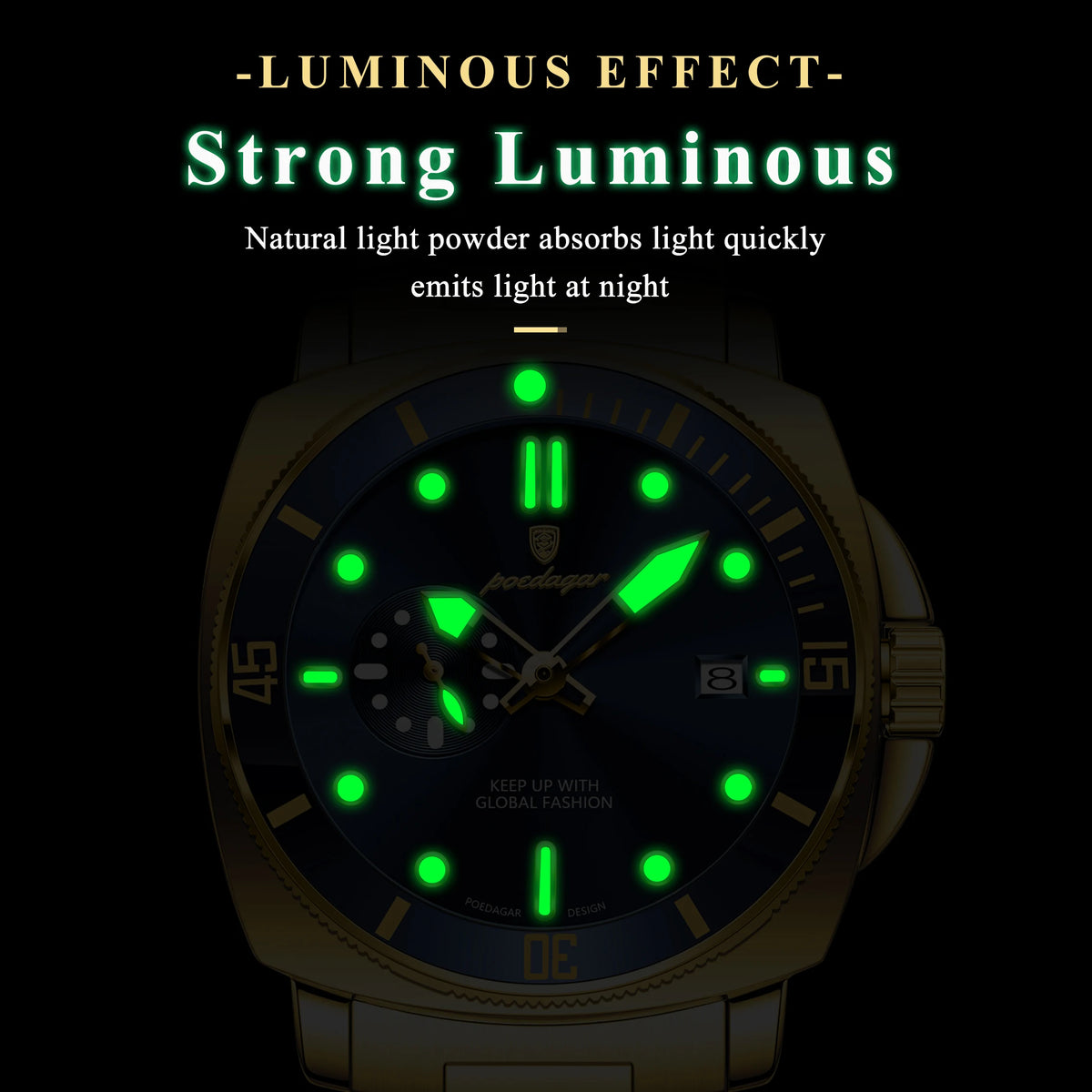 Poedagar 873 Luxury Men's Watch Cushion Case Sport Quartz Wristwatch Stainless Steel Luminous Waterproof Watch for Men Reloj