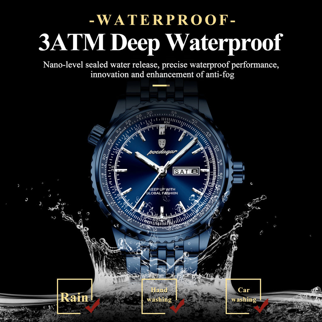 Watch for Men Luxury Poedagar 673 Business Stainless Steel Bracelet Quartz Watches Date Week Luminous Waterproof Watch for Men