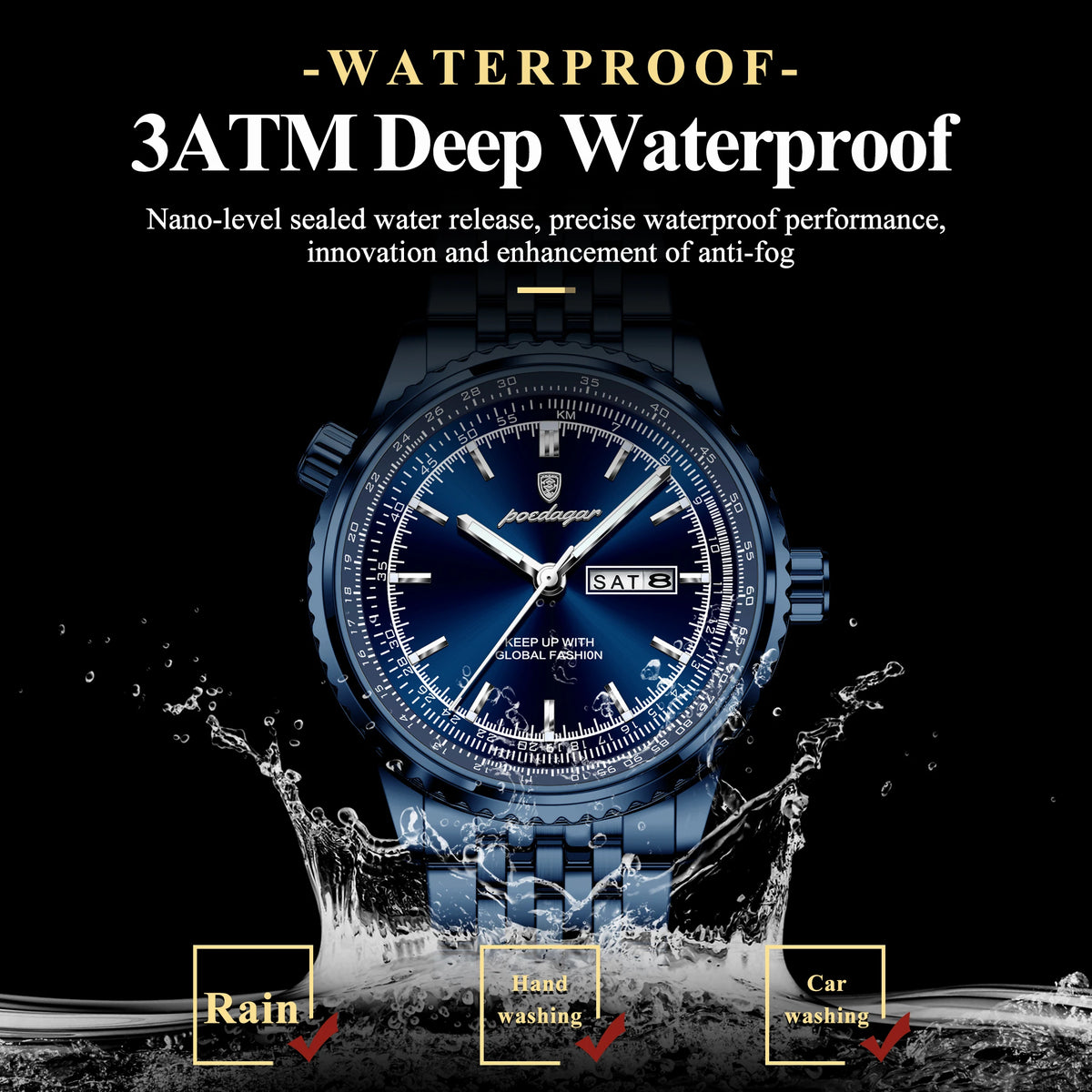 Watch for Men Luxury Poedagar 673 Business Stainless Steel Bracelet Quartz Watches Date Week Luminous Waterproof Watch for Men