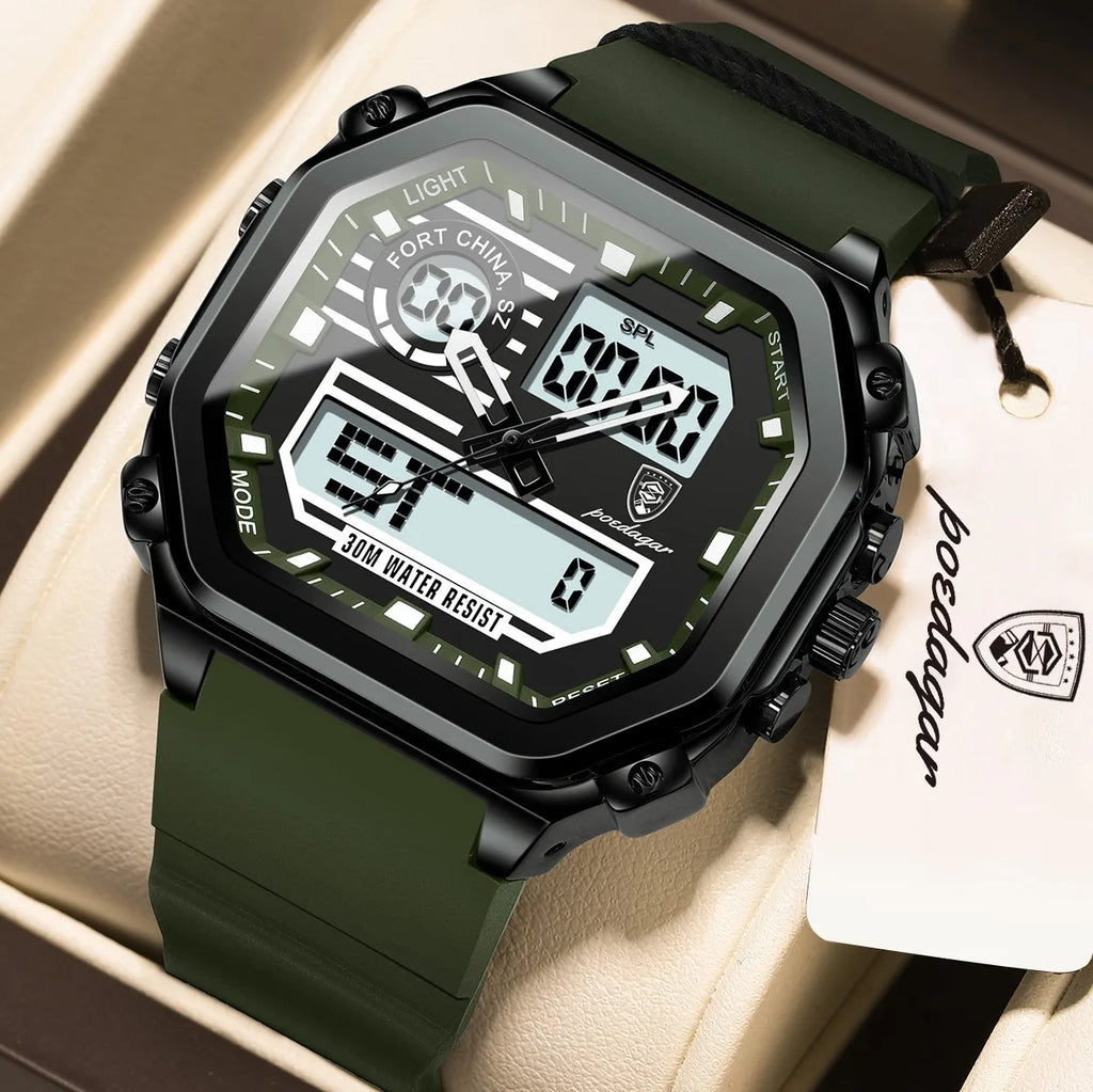 Poedagar 993 Men's Dual Display Watch Silicone Strap Waterproof Digital Quartz Watch Chronograph Relojes Electronic Men's Watch