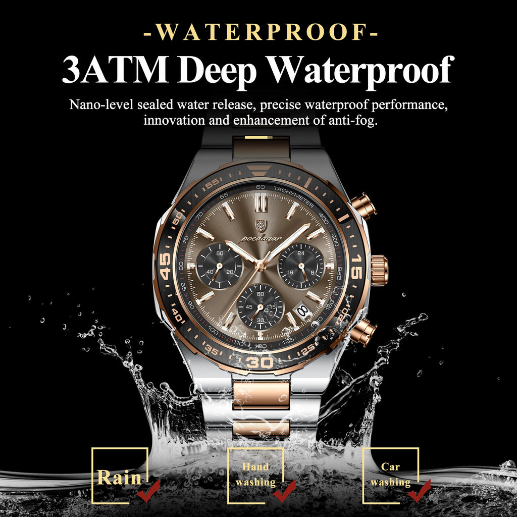 Poedagar 697 Men's Luxury Business Sport Chronograph Watch Tachymeter Luminous Date 3ATM Waterproof Steel Factory Wholesale