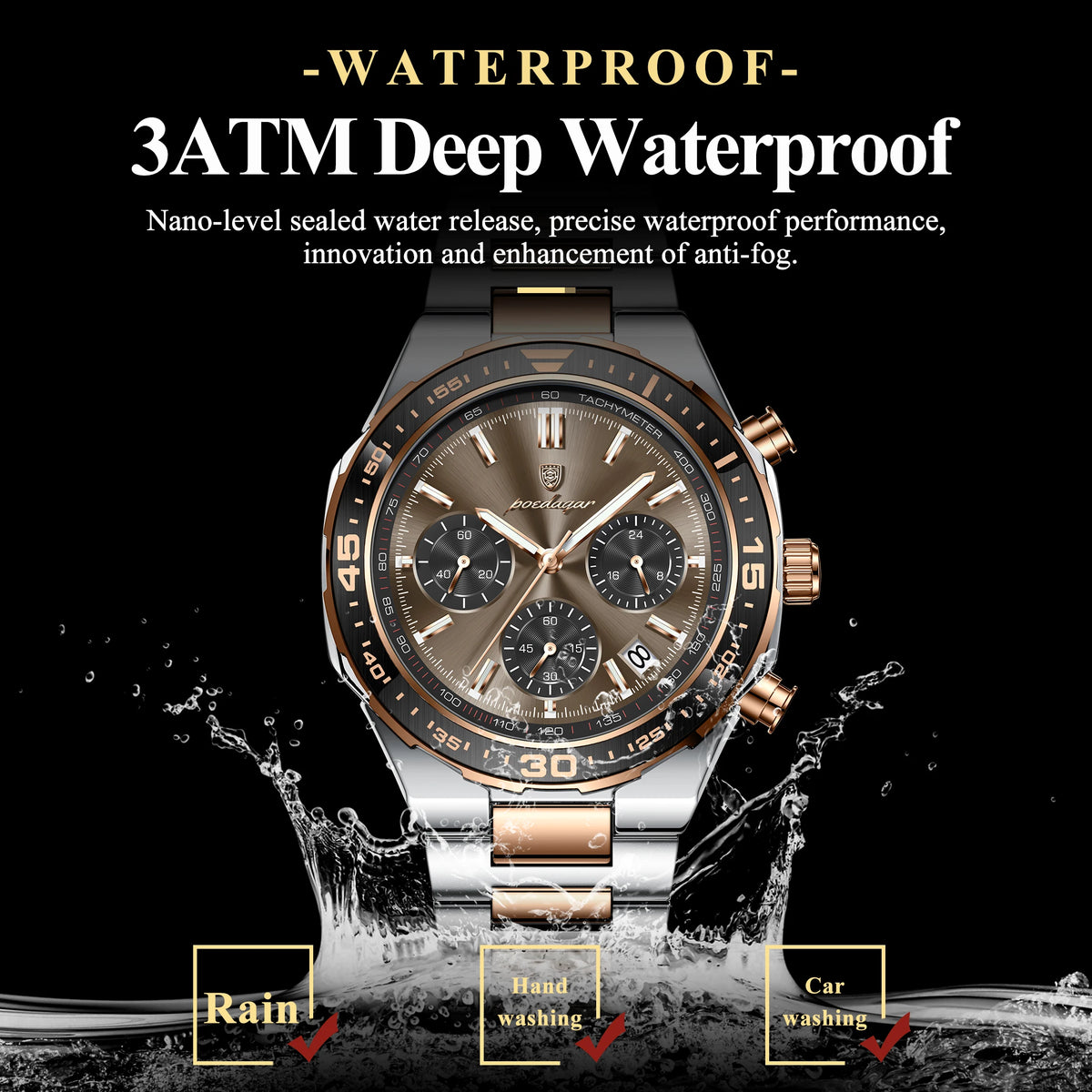 Poedagar 697 Men's Luxury Business Sport Chronograph Watch Tachymeter Luminous Date 3ATM Waterproof Steel Factory Wholesale