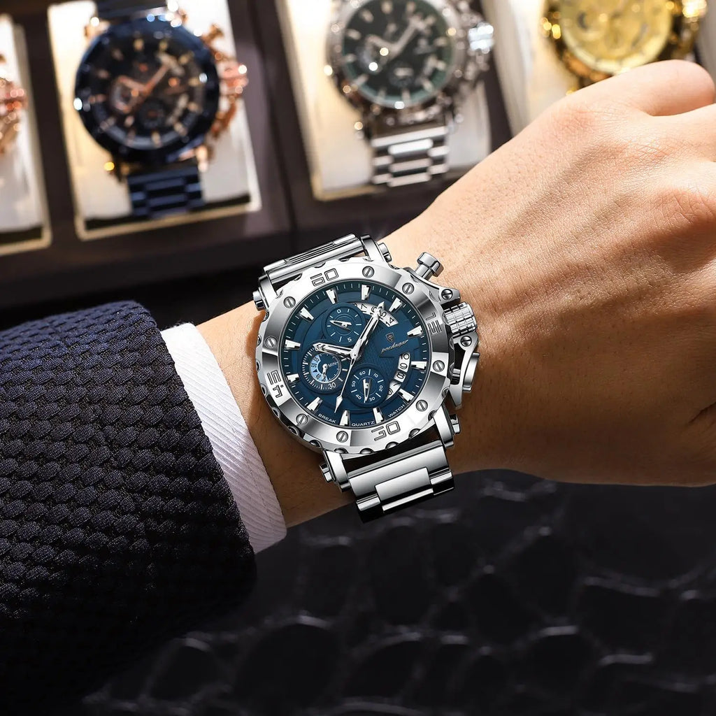 Poedagar 892 Luxury Chronograph Stainless Steel Men's Quartz Watches Reloj Luminous Waterproof Watch for Men