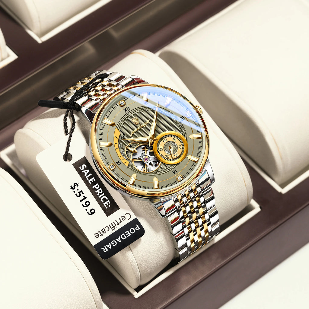 Poedagar Original Luxury Relojes Hombre Steel Strap Waterproof Luminous Mechanical Watch for Men
